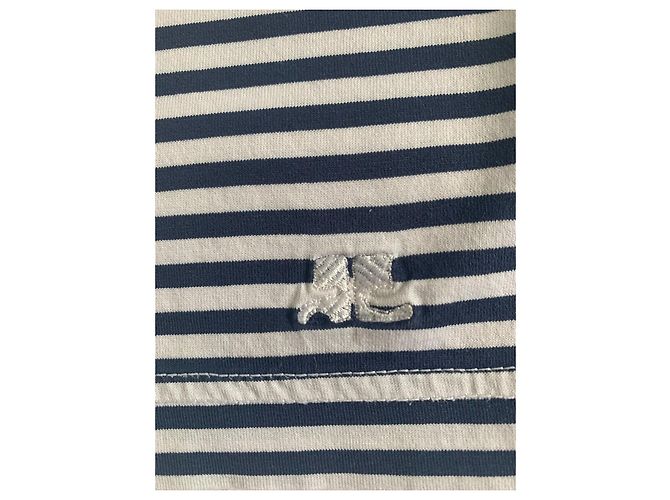 T-shirt a righe in cotone Courreges Bianca e Blu Bianco Blu navy - vista 6