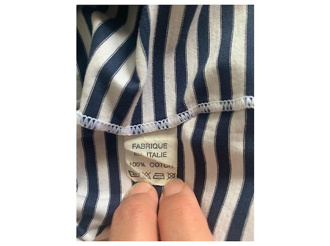 T-shirt a righe in cotone Courreges Bianca e Blu Bianco Blu navy - vista 7