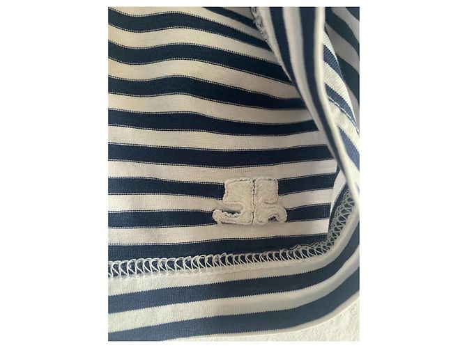T-shirt a righe in cotone Courreges Bianca e Blu Bianco Blu navy - vista 8
