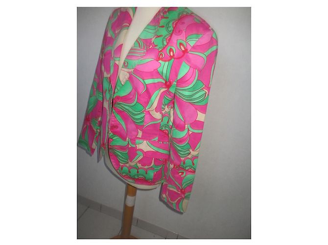 Terninho Escada Fuchsia Verde Branco Algodão Tamanho 38 Multicor - vista 8