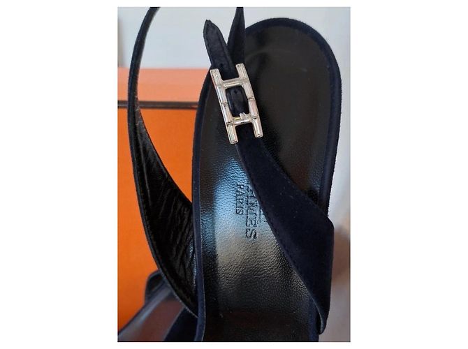 Hermès Sandali da notte 9 Visone rasato Nero Blu navy - vista 10