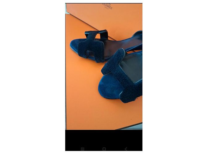 Hermès Sandali da notte 9 Visone rasato Nero Blu navy - vista 2
