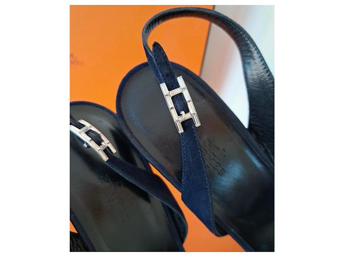 Hermès Sandali da notte 9 Visone rasato Nero Blu navy - vista 5