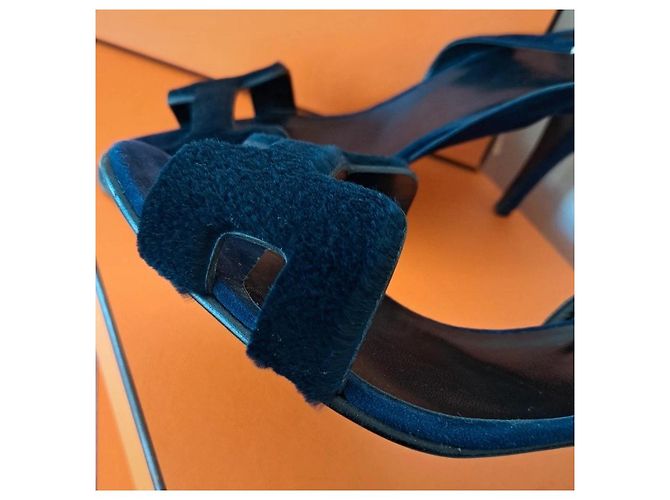 Hermès Sandali da notte 9 Visone rasato Nero Blu navy - vista 6