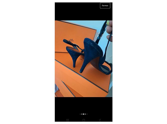 Hermès Sandali da notte 9 Visone rasato Nero Blu navy - vista 9