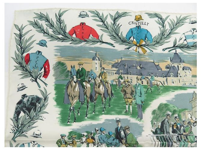 Hermès NUOVA SCIARPA HERMES GAVROCHE CHAMP DE COURS A CHANTILLY DE TAQUOY CARRE Bianco - vista 2
