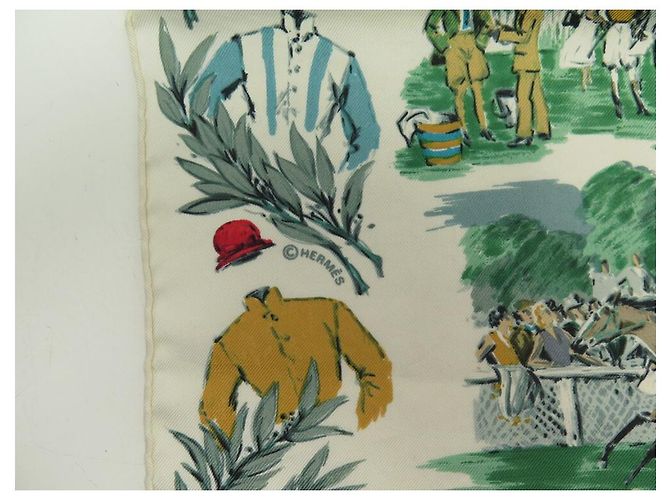 Hermès NUOVA SCIARPA HERMES GAVROCHE CHAMP DE COURS A CHANTILLY DE TAQUOY CARRE Bianco - vista 6