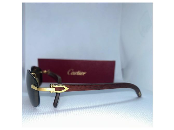 Occhiali da sole Cartier C Decor in legno dorato D'oro - vista 2