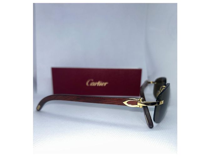 Occhiali da sole Cartier C Decor in legno dorato D'oro - vista 3