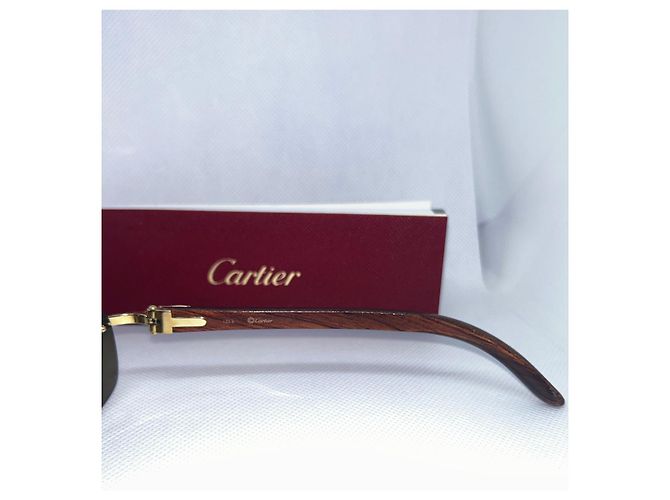 Occhiali da sole Cartier C Decor in legno dorato D'oro - vista 4