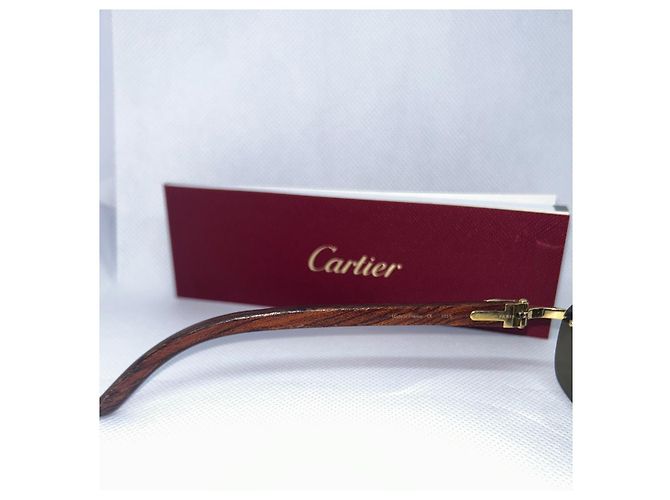 Occhiali da sole Cartier C Decor in legno dorato D'oro - vista 5