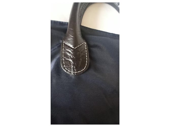 Borsa Tote Franck Namani Blu Notte in Tela e Pelle Blu scuro - vista 5
