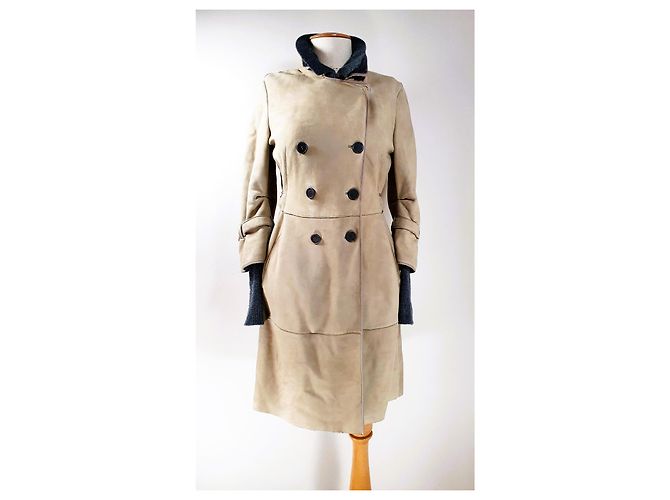Abrigo Brunello Cucinelli de Cuero y Cachemira Beige Gris - vista 3