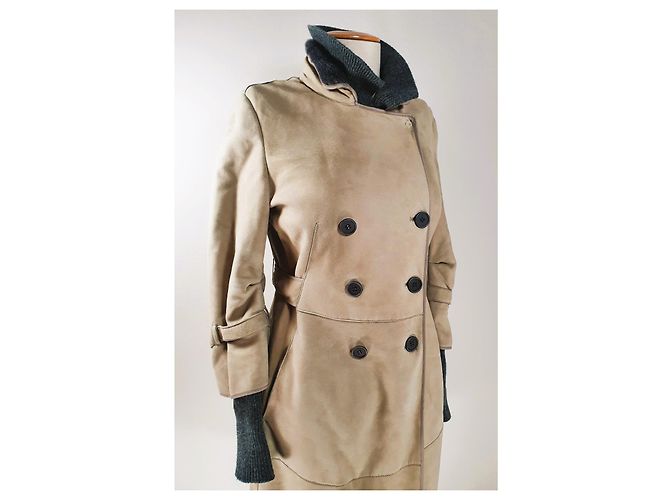Abrigo Brunello Cucinelli de Cuero y Cachemira Beige Gris - vista 4