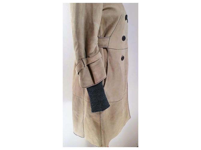 Abrigo Brunello Cucinelli de Cuero y Cachemira Beige Gris - vista 5