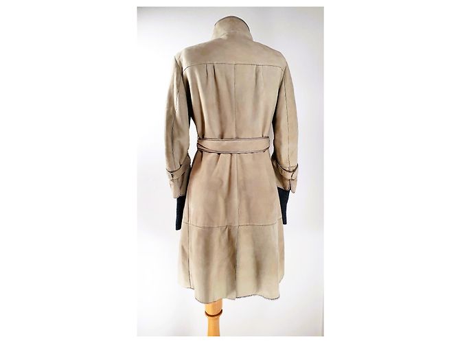Abrigo Brunello Cucinelli de Cuero y Cachemira Beige Gris - vista 6
