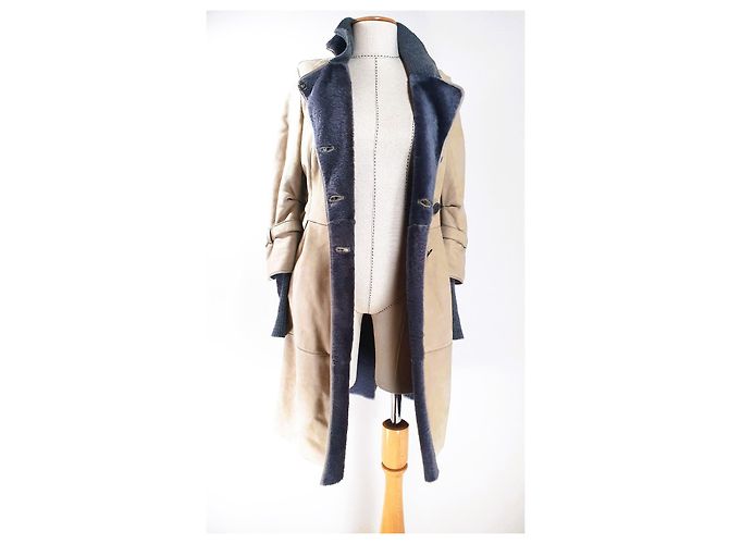 Abrigo Brunello Cucinelli de Cuero y Cachemira Beige Gris - vista 7