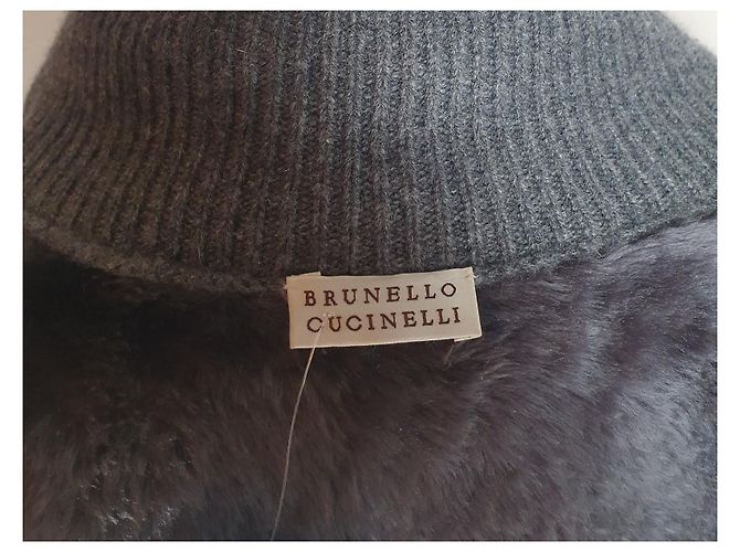 Abrigo Brunello Cucinelli de Cuero y Cachemira Beige Gris - vista 9