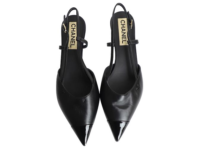 Timeless Décolleté Slingback con logo Chanel CC in pelle nera Nero - vista 4