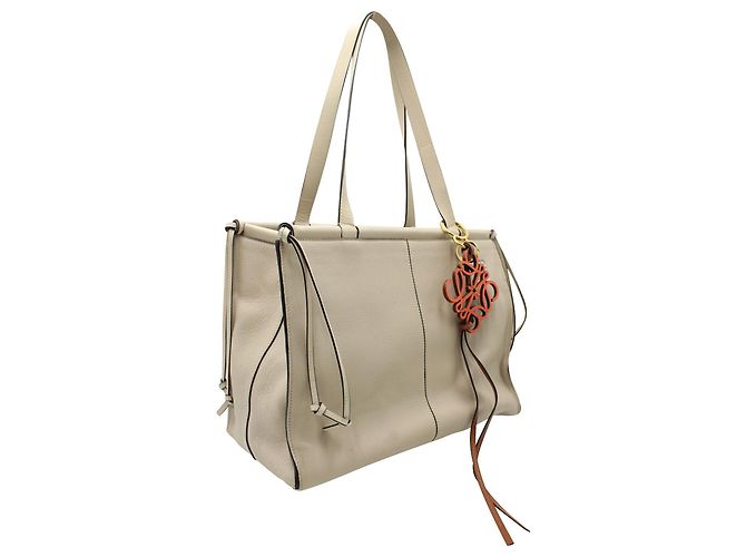 Loewe Cushion Tote Bag in Pelle di vitello Beige Marrone - vista 2
