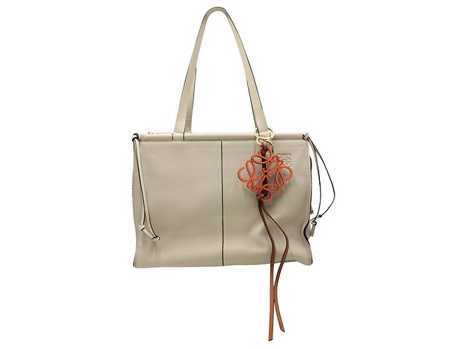 Loewe Cushion Tote Bag in Pelle di vitello Beige Marrone - vista 4