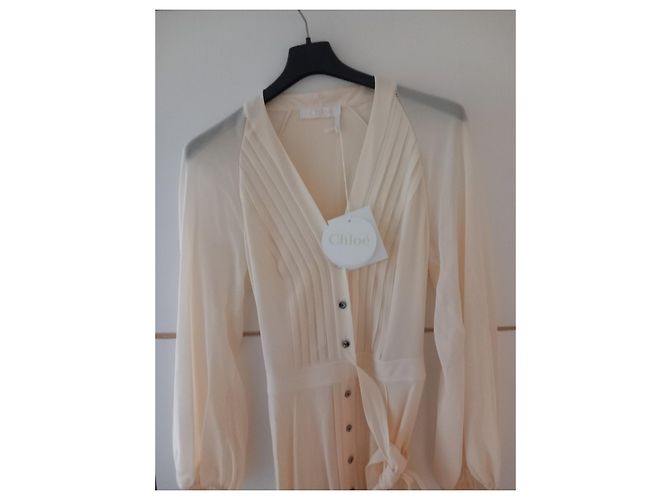 Chloé Seidenkleid Creme - Ansicht 3