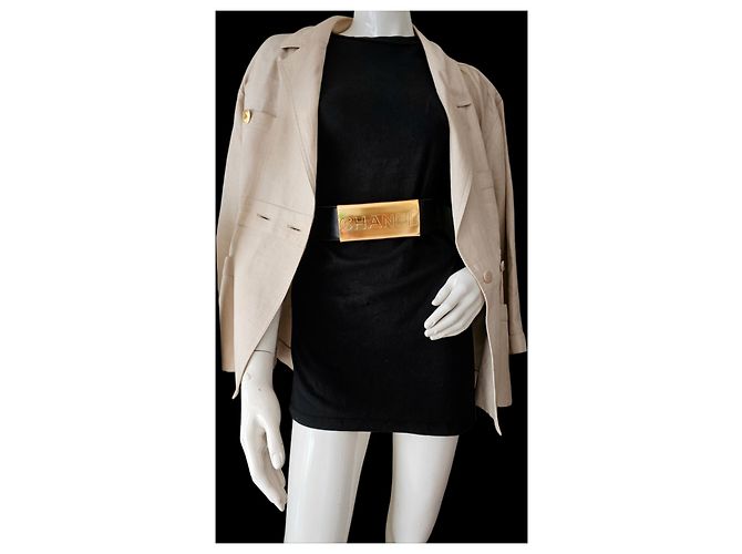 Cintura Chanel in pelle nera e oro 70 cm Nero D'oro - vista 5