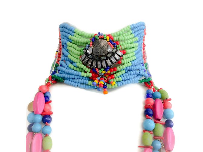 Erickson Beamon Blue / Grün / Rosa Multi-Perlen-Choker-Tropfen-Halskette Mehrfarben - Ansicht 2