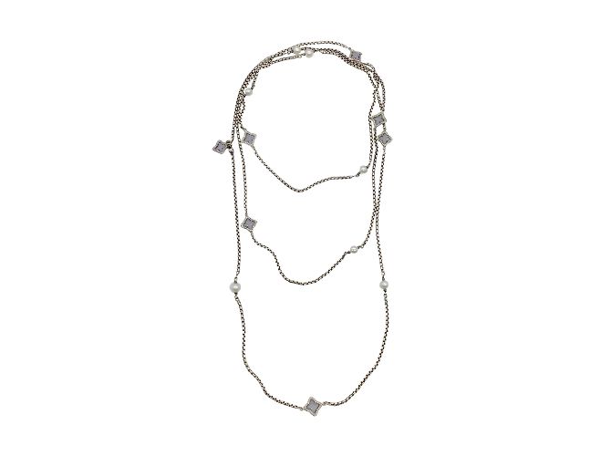 David Yurman Silber gefärbte Chalcedon-Perlen- und Diamant-Quatrefoil-Station-Halskette - Ansicht 2