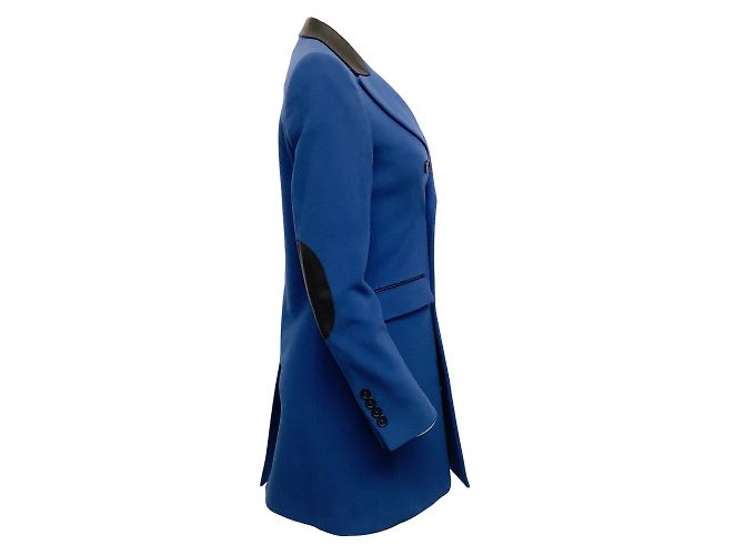 Each X Other Jeder x Andere Blauer, mit Wolle und Kaschmir gefütterter Brustmantel mit Lederbesatz - Ansicht 2