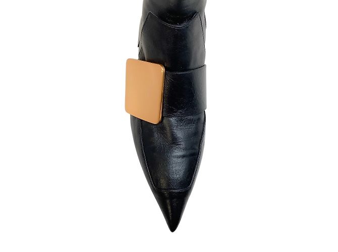 Jil Sander Black Leather Pointy Toe Gold Buckle Booties - view 4