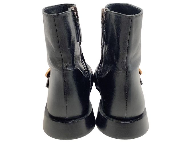 Jil Sander Black Leather Pointy Toe Gold Buckle Booties - view 5