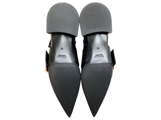 Jil Sander Black Leather Pointy Toe Gold Buckle Booties - view 6