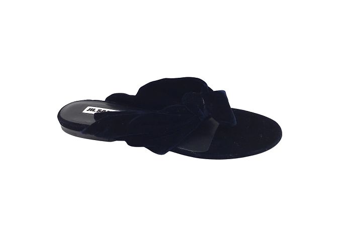 Jil Sander – Dunkelblaue Tanga-Sandalen aus Samt mit Knoten - Ansicht 2
