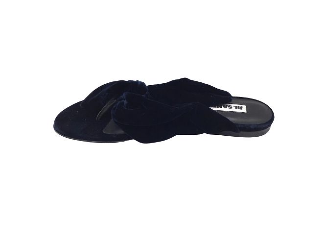 Jil Sander – Dunkelblaue Tanga-Sandalen aus Samt mit Knoten - Ansicht 3