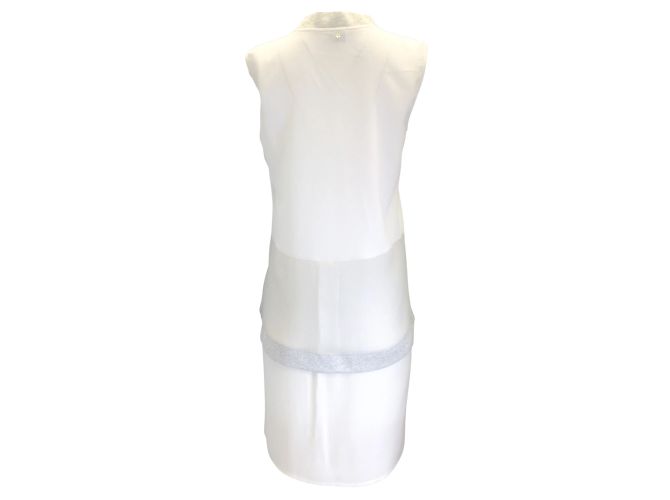Lorena Antoniazzi Vestido midi de seda cinza claro sem mangas com decote em V - vista 3