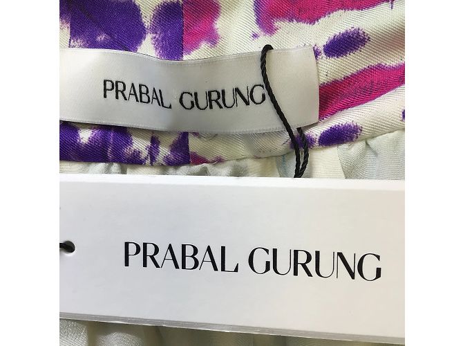 Prabal Gurung Blu / Top in seta senza maniche con cravatta al collo con stampa multi verde Multicolore - vista 4