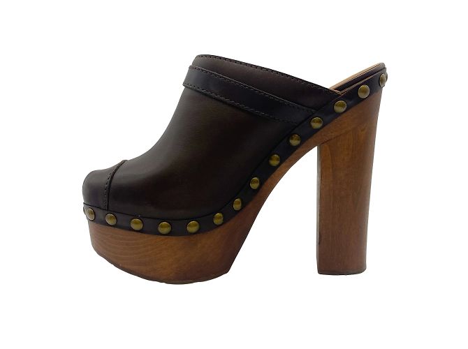 Chanel Brown Leather Platform Clogs - view 3