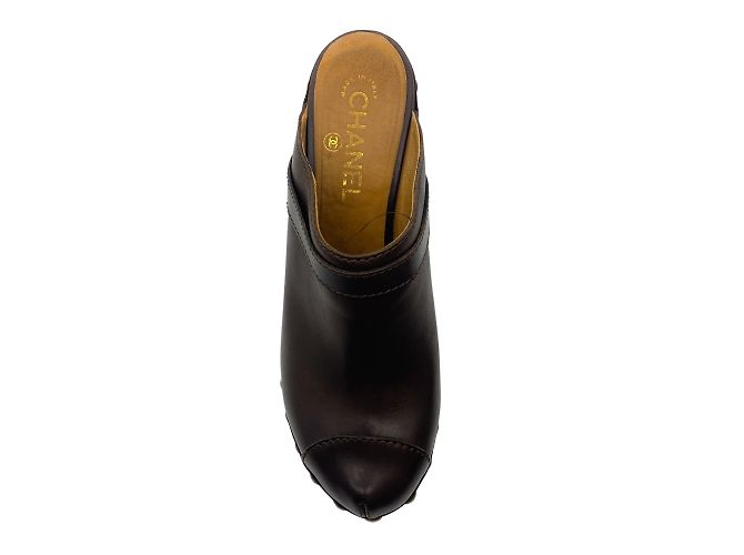Chanel Brown Leather Platform Clogs - view 4