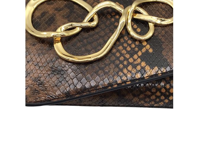 Alexis Bittar Brown / Pochette angolare con stampa serpente e hardware dorato Marrone - vista 5