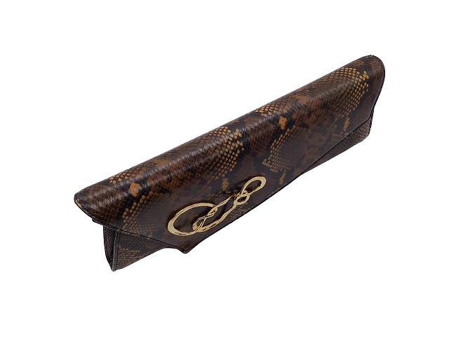 Alexis Bittar Brown / Pochette angolare con stampa serpente e hardware dorato Marrone - vista 7