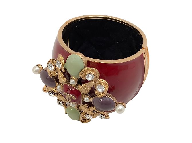Bracciale a polsino con croce maltese multi smalto rosso scuro Chanel - vista 2
