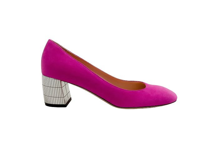 Bally Pink Suede Emily Pumps With Silver Block Heel - view 2
