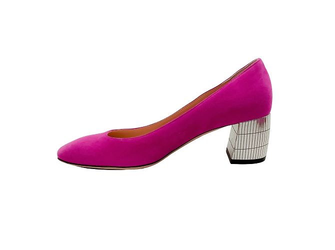 Bally Pink Suede Emily Pumps With Silver Block Heel - view 3