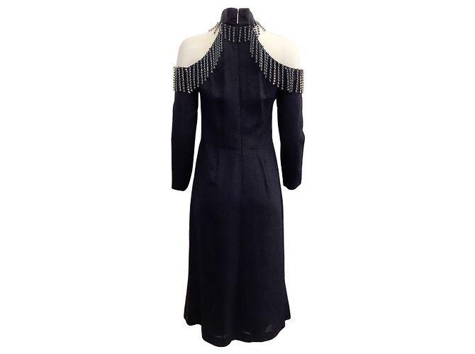 Christopher Kane Navy Blue Cold Shoulder Crystal Embellished Cocktail Dress - view 3