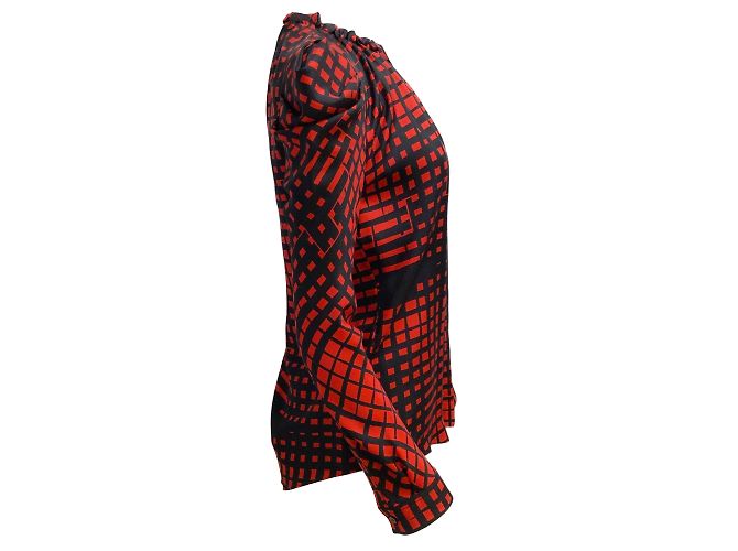Vionnet Paris Blusa de seda de manga larga roja y negra - vista 2