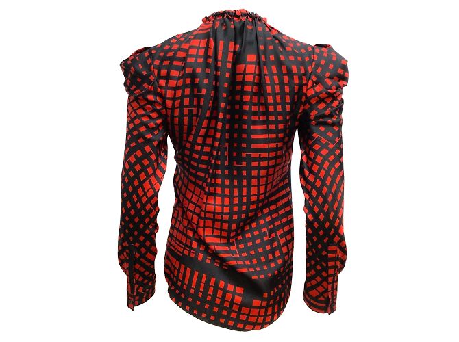 Vionnet Paris Blusa de seda de manga larga roja y negra - vista 3