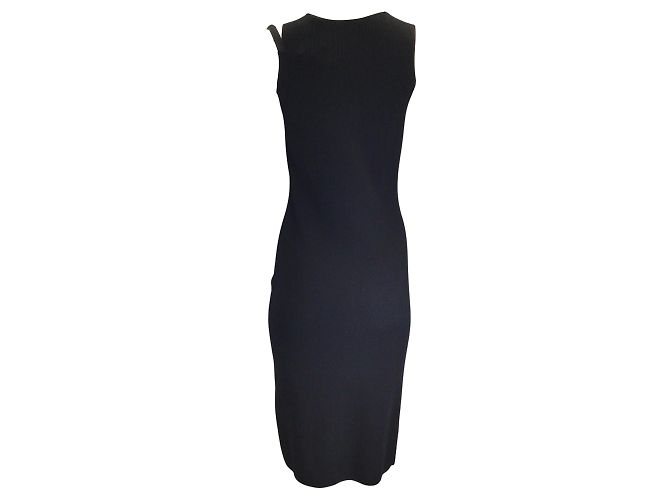 Helmut Lang vestido midi preto sem mangas canelado pára-quedas - vista 3