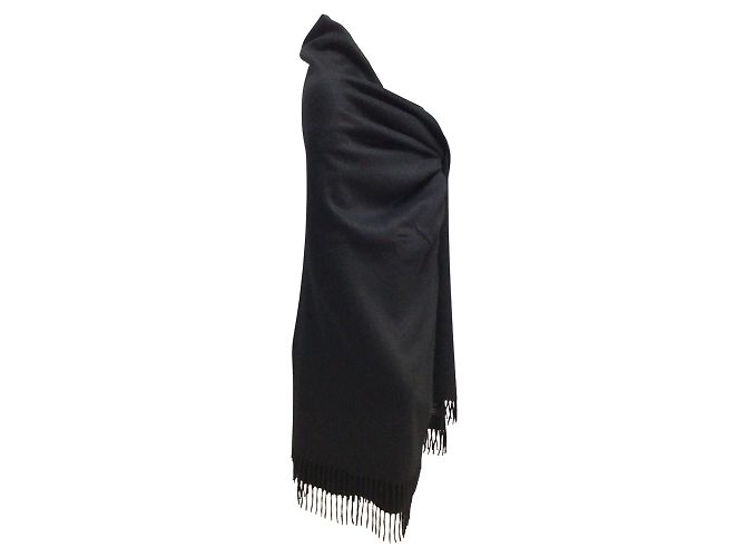 Trim Hermès Schwarzer Kaschmirschal mit Fransen/einwickeln - Ansicht 2