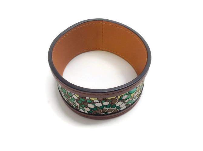 Silk In Hermès Green / Brown Petit H Silk Leather Bracelet - view 2